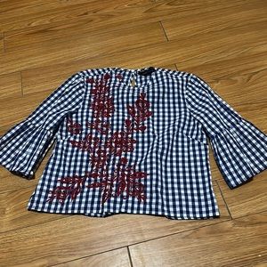 Zara Gingham Bell Sleeve Top